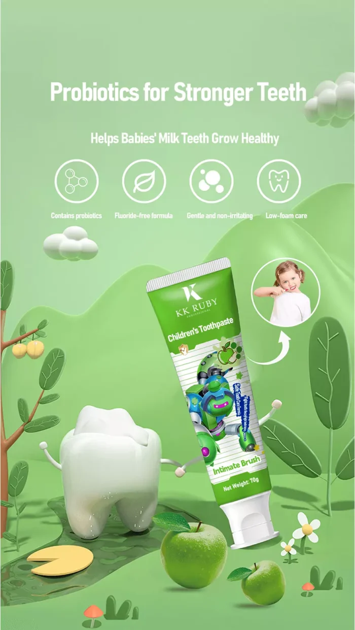 Probiotic children's toothpaste apple flavor for stronger milk teeth – gentle fluoride-free formula, custom OEM manufacturer Probiotic children's toothpaste apple flavor for stronger milk teeth – gentle fluoride-free formula, custom OEM manufacturer