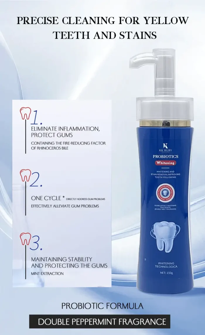 Back view of Probiotic Dual-Action Whitening Toothpaste tube with usage instructions – OEM/ODM private label toothpaste factory Back view of Probiotic Dual-Action Whitening Toothpaste tube with usage instructions – OEM/ODM private label toothpaste factory