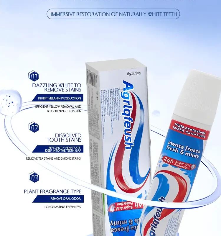 Custom private label toothpaste packaging for OEM whitening and gum care products.