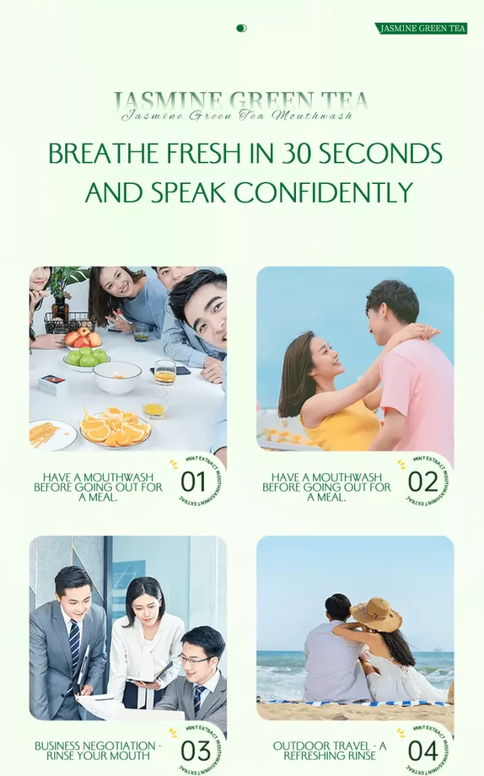 Person using alcohol-free jasmine green tea mouthwash for daily gum care and fresh breath Person using alcohol-free jasmine green tea mouthwash for daily gum care and fresh breath