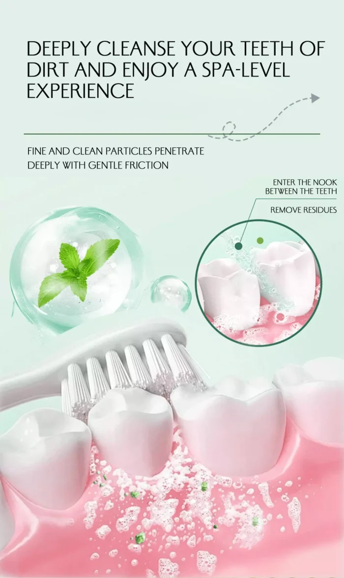 Woman brushing teeth with natural whitening toothpaste for fresh breath and brighter smile Woman brushing teeth with natural whitening toothpaste for fresh breath and brighter smile