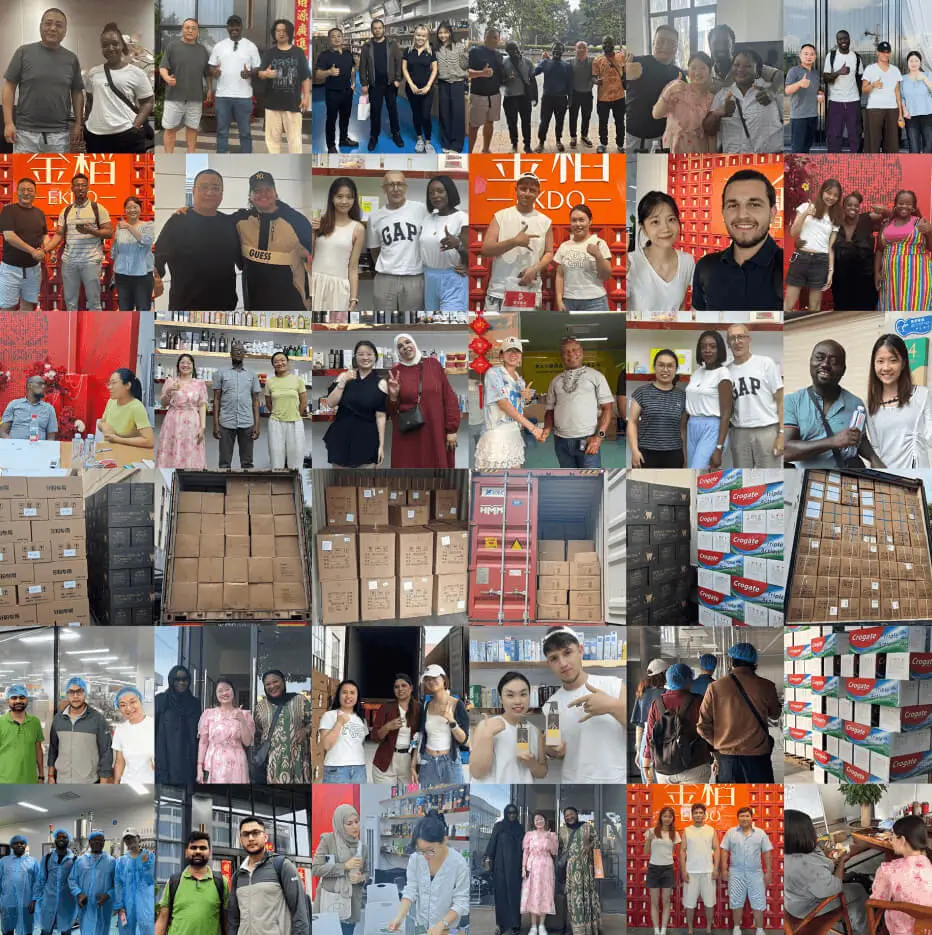 Photos from our collaboration with customers from different countries, including product sample reviews, formula discussions, and toothpaste development evaluations.