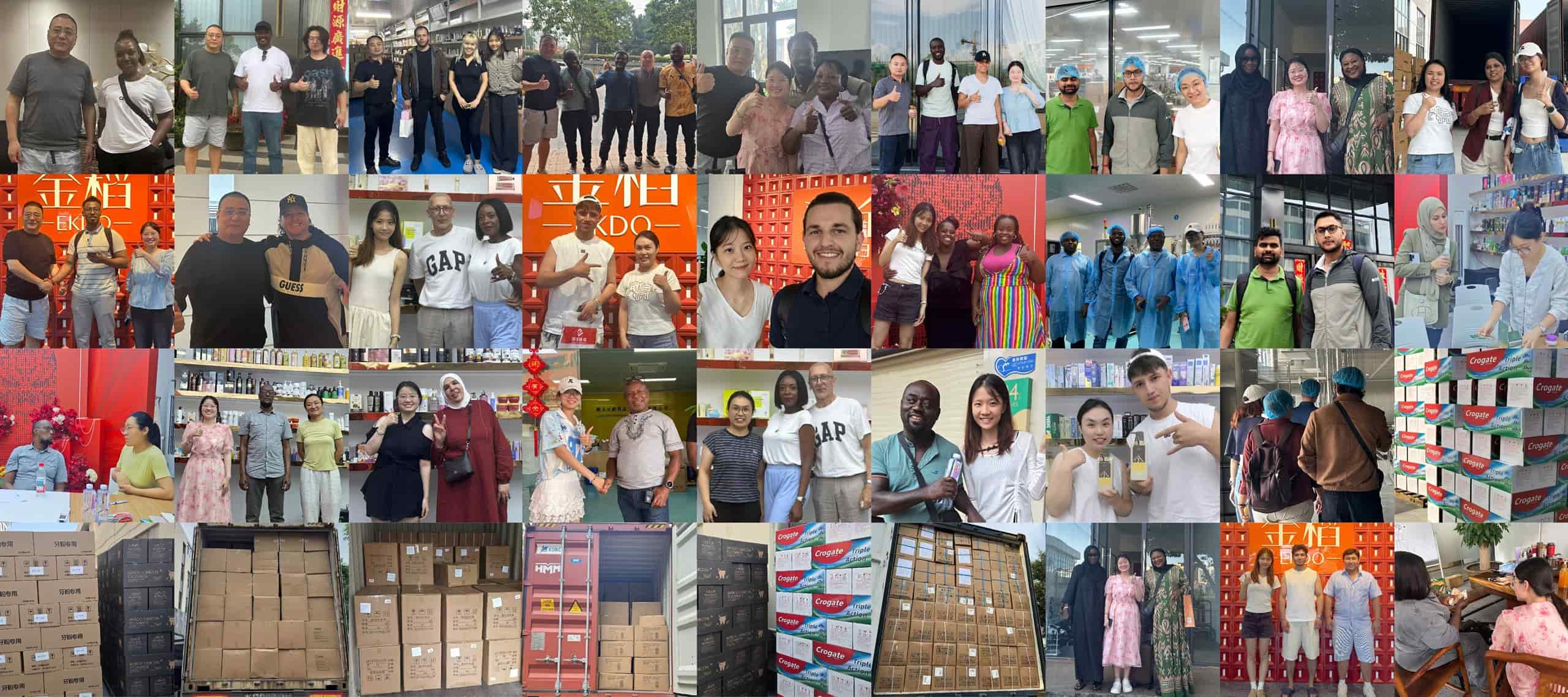 Client representatives visiting the toothpaste manufacturing plant and reviewing production samples with our team