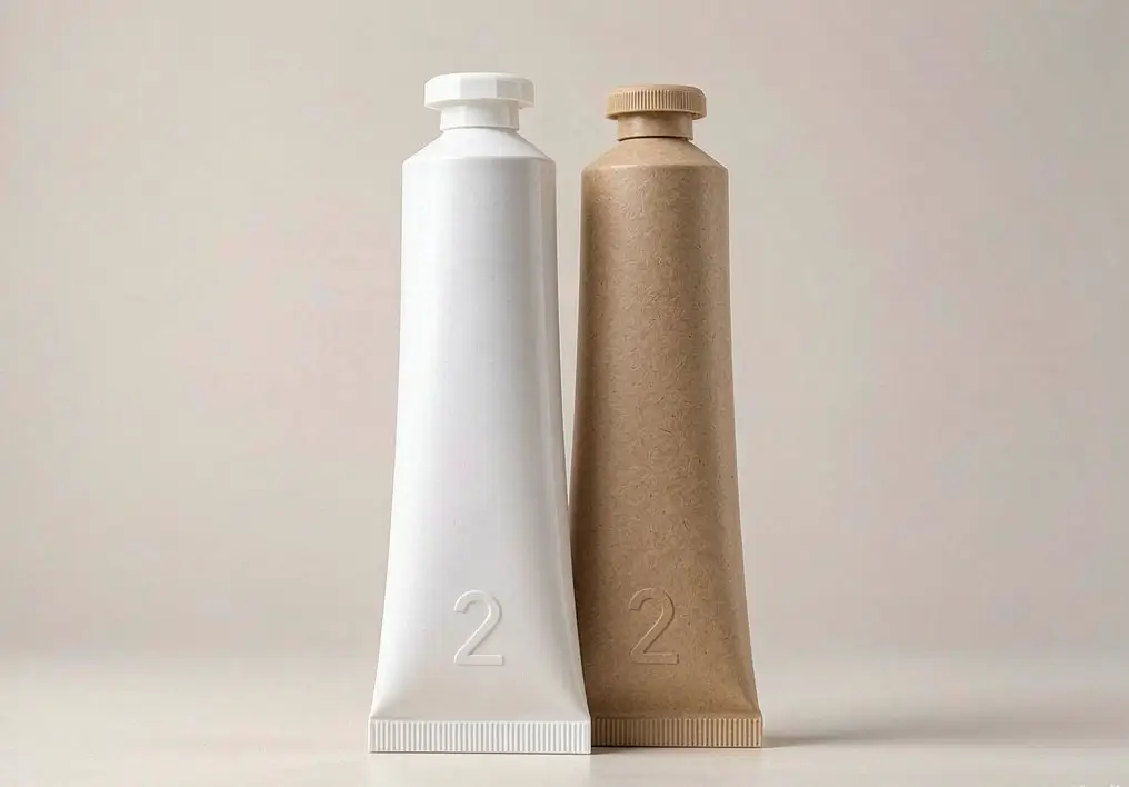 Mono-material recyclable HDPE toothpaste tubes in white and kraft finish